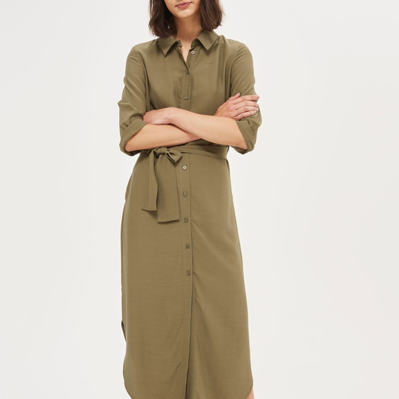 khaki shirt dress midi